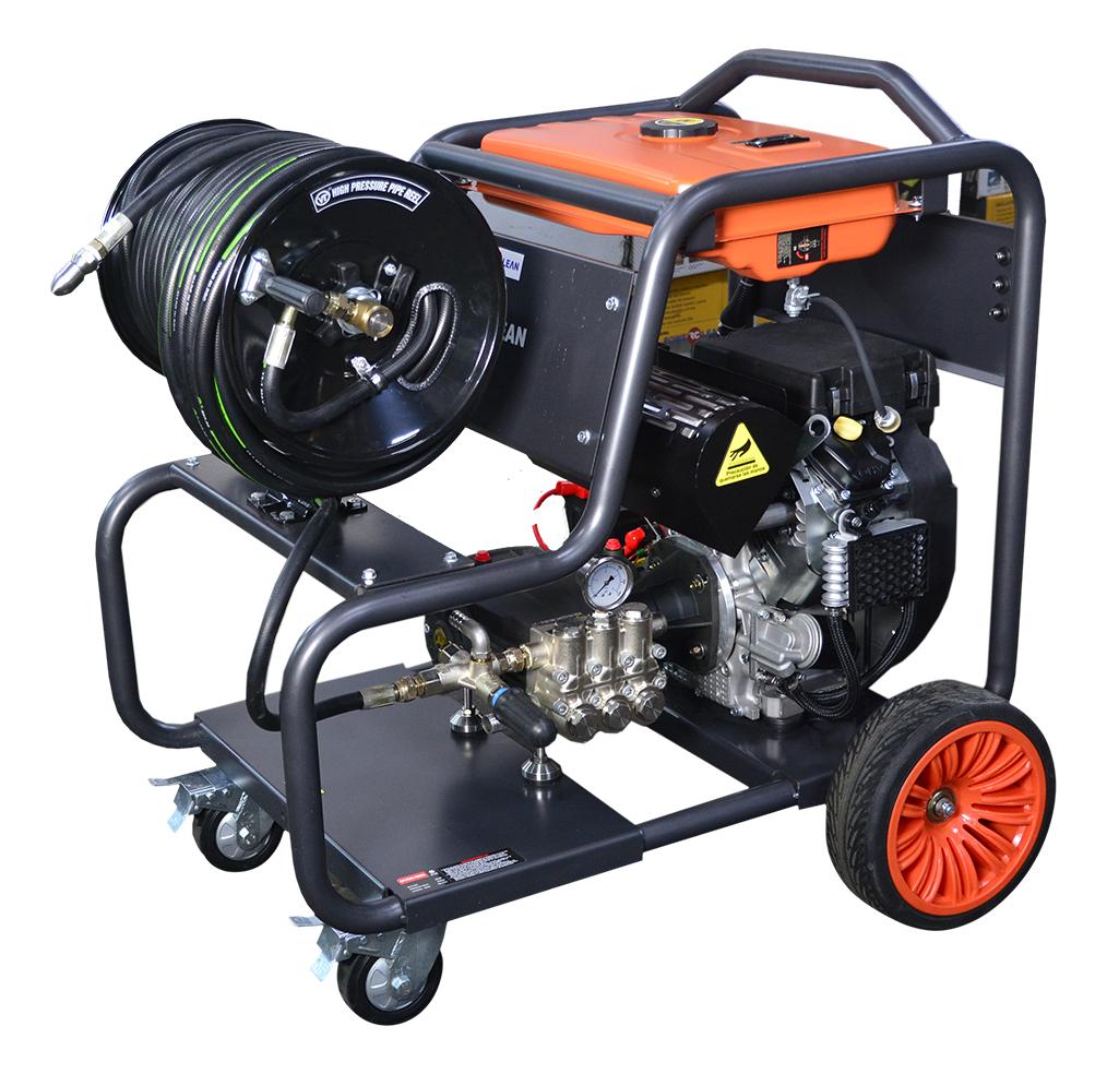 Hidrolavadora Desobstructora Destapacanerias a Explosion Powerclean 150 Bar 52 L/min 26 HP con Manguera 50m y Pico