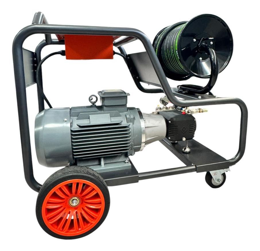 Hidrolavadora Desobstructora Destapacanerias Powerclean 150 Bar 52 L/min 380V Trifasica con Manguera 50m y Pico